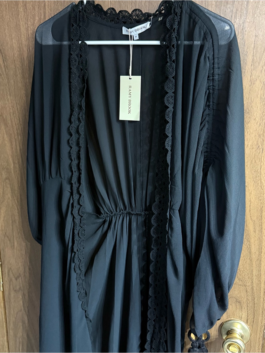Ramy Brook Raelynn Black Lace Trim Cover-Up Size Medium Nwt
